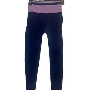 Fabletics Women’s High Waist 7/8 Leggings Blue w/ Purple Band Sz S Stretch Yoga